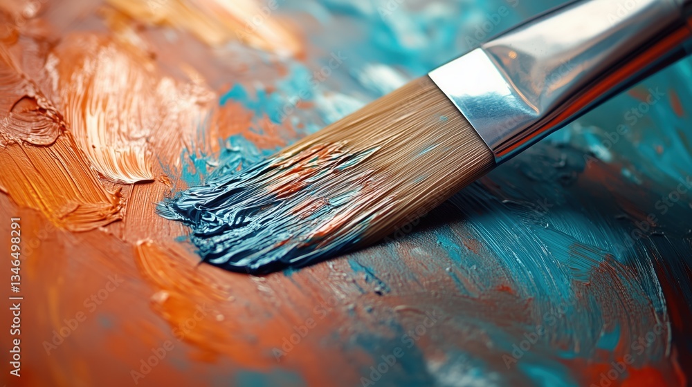 Fototapeta premium World Parkinson's Disease Day. Extreme close-up of artistic brushwork by person with Parkinson's, paint textures visible, art therapy session