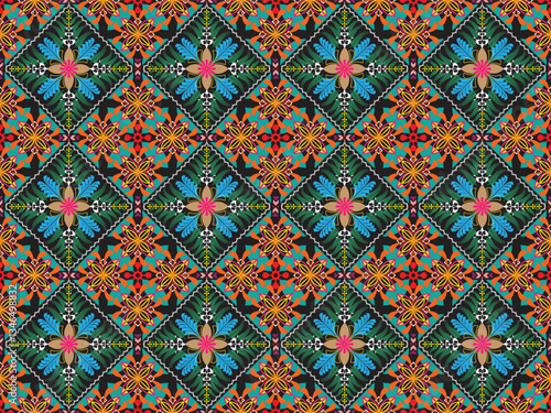 Textile design, wallpaper, and wrapping paper texture with an abstract weathered art deco trellis seamless background tile.