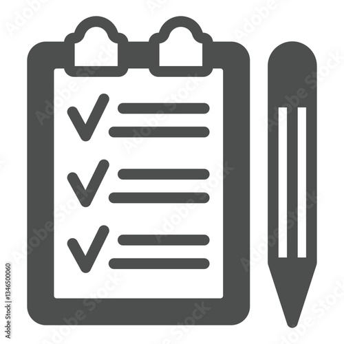 Checklist board with pen solid icon, repair service concept. Vector graphics. Checkboard with paper sheet and pencil sign on white background, glyph style icon for mobile or web design.