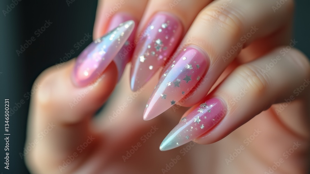 Close-up Of Stiletto Nails With Glitter Close-up Of Stiletto Nails With Glitter
