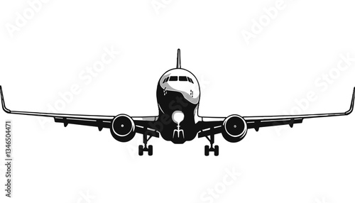 Airplane front view illustration in black and white