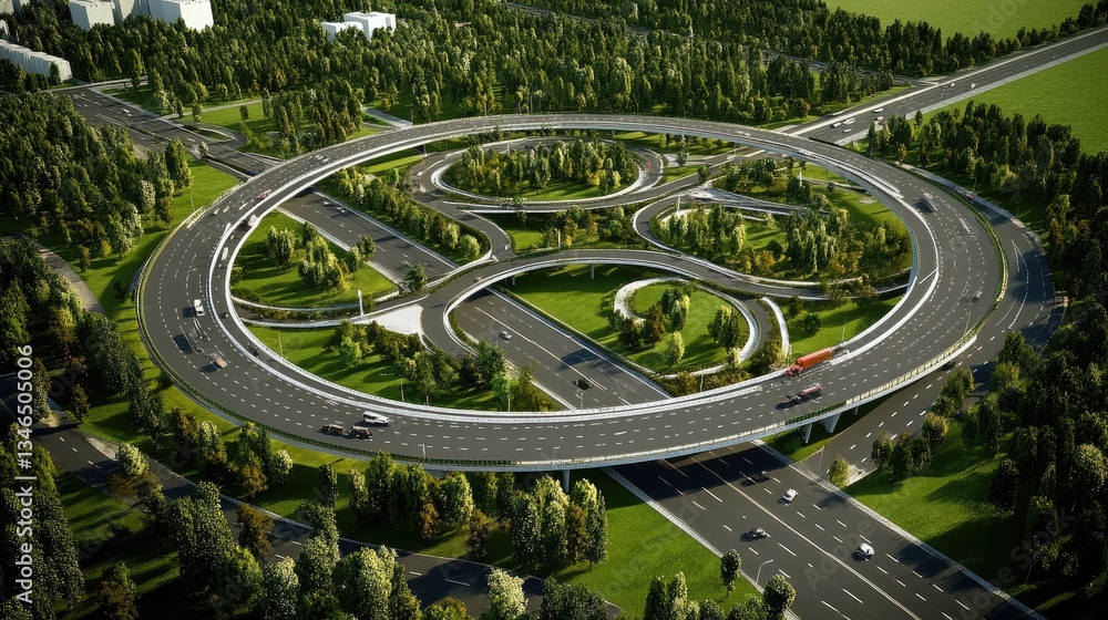 Circular Highway Interchange Aerial View. Circular Highway Interchange Aerial View.