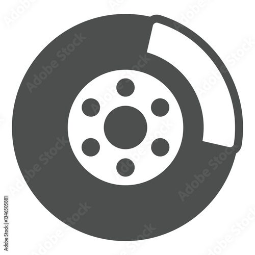 Wheel brake disc solid icon, car service concept. Vector graphics. Automobile brake system part sign on white background, glyph style icon for mobile or web design.