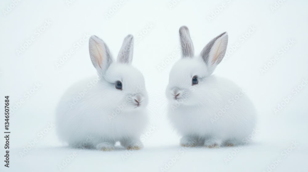 Obraz premium Two baby rabbits facing each other, studio shot