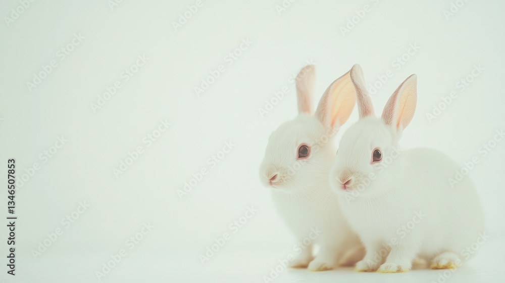 Obraz premium Two Baby Rabbits Against White Background