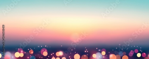 A colorful gradient sunset with soft bokeh lights, creating a dreamy atmosphere.