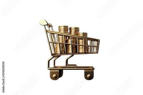 shopping cart full of money on transparent background