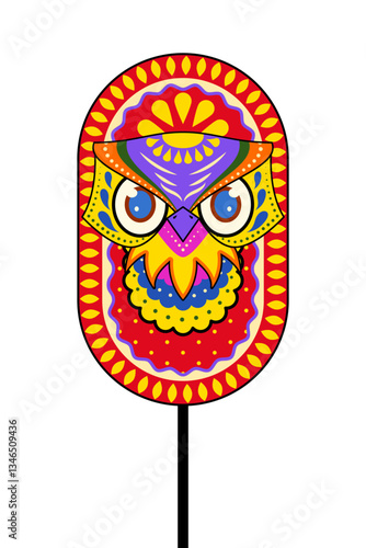 Vector illustration of Bengali New Year Mask in owl pattern on transparent background