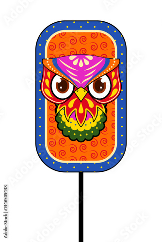 Vector illustration of Bengali New Year Mask in owl pattern on transparent background