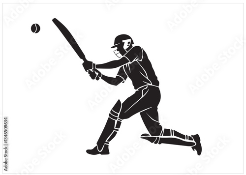 Male cricket player silhouette black color isolated on white background Vector illustration