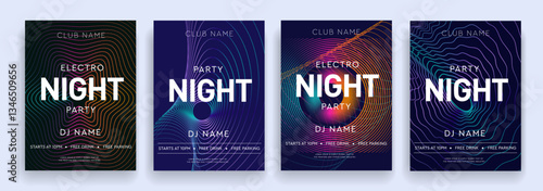 Music Festival in Strips Graphic Elements for Dance Party, Disco, Club Invitation, Festival Poster, Flyer. 3d Set Hot Night Dance Party. Background wave of cosmic space. Vector Illustration.