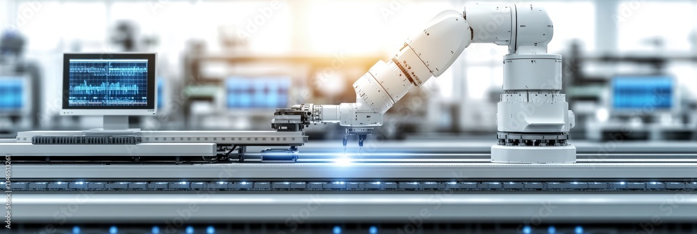 Advanced robotic arm processing on assembly line Advanced robotic arm processing on assembly line