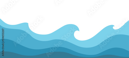 Abstract blue waves illustration on white background. Vector pattern. Art line ornament. Water Wave Logo abstract design.