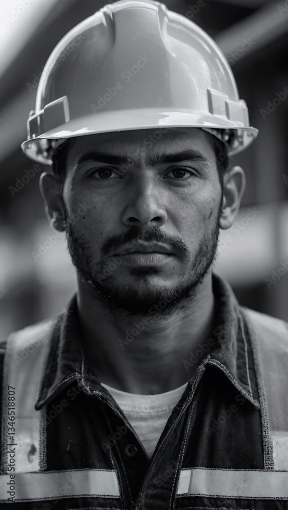 Construction worker in black and white on a blurred background Construction worker in black and white on a blurred background