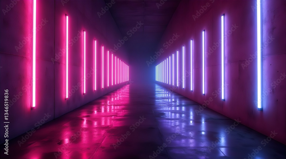 Neon Pink Blue Lights Futuristic Tunnel - Modern Architecture Neon Pink Blue Lights Futuristic Tunnel - Modern Architecture