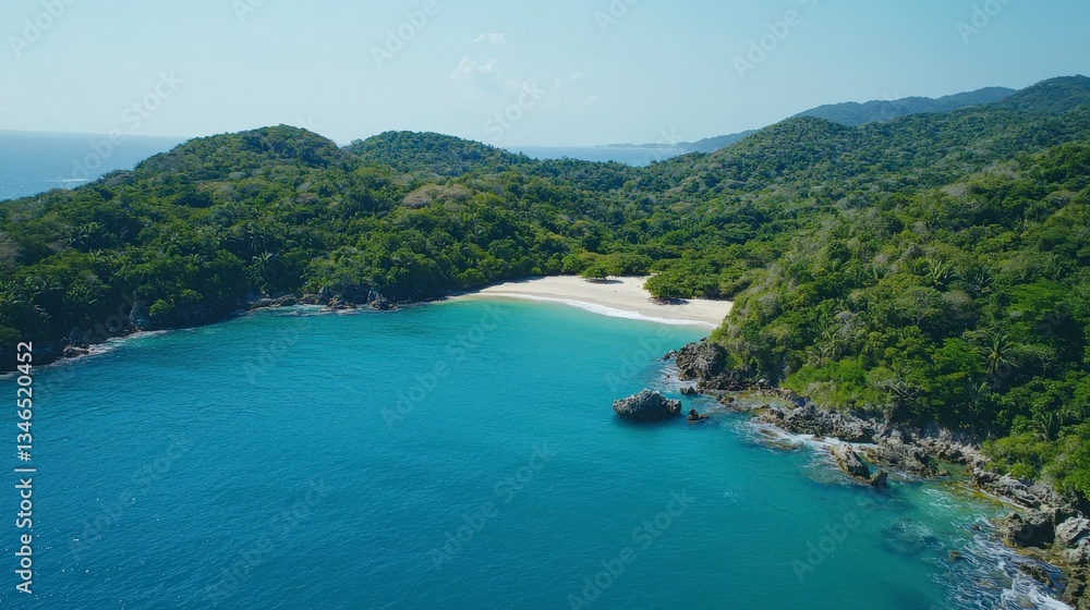 Tranquil beach escape hidden cove aerial view tropical paradise nature's serenity Tranquil beach escape hidden cove aerial view tropical paradise nature's serenity