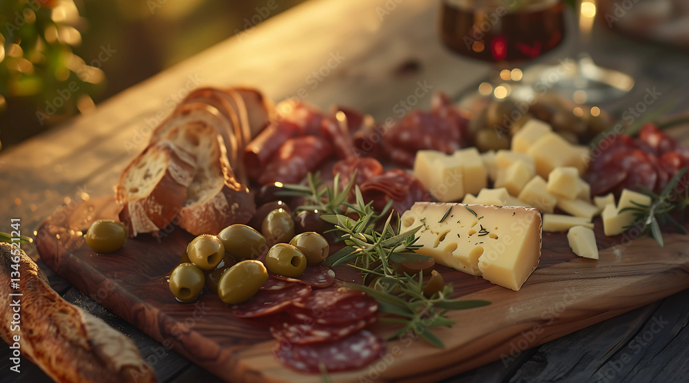 gourmet spread featuring array of delicious ingredients including cheeses, cured meats, olives, and fresh herbs creates perfect setting for enjoying delightful desserts