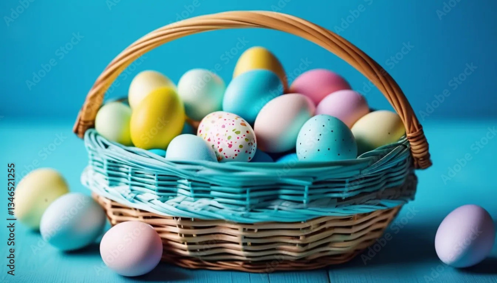 Colorful easter eggs in a wicker basket. Colorful easter eggs in a wicker basket.