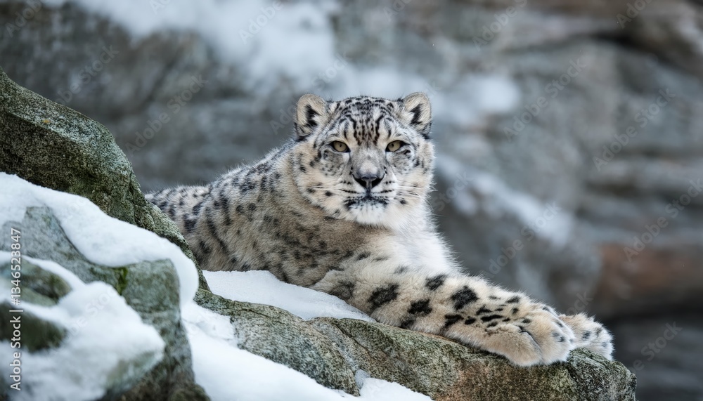 Obraz premium Wild snow leopard portrait a big cat predator in its snowy nature