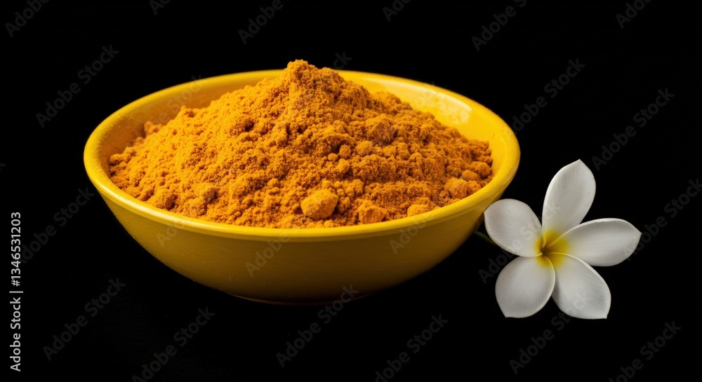 Closeup of spices and herbs with turmeric and paprika in a wooden spoon on a white background