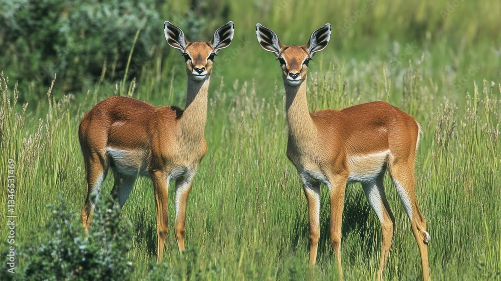 Two Impalas in a Grassy Field Two Impalas in a Grassy Field