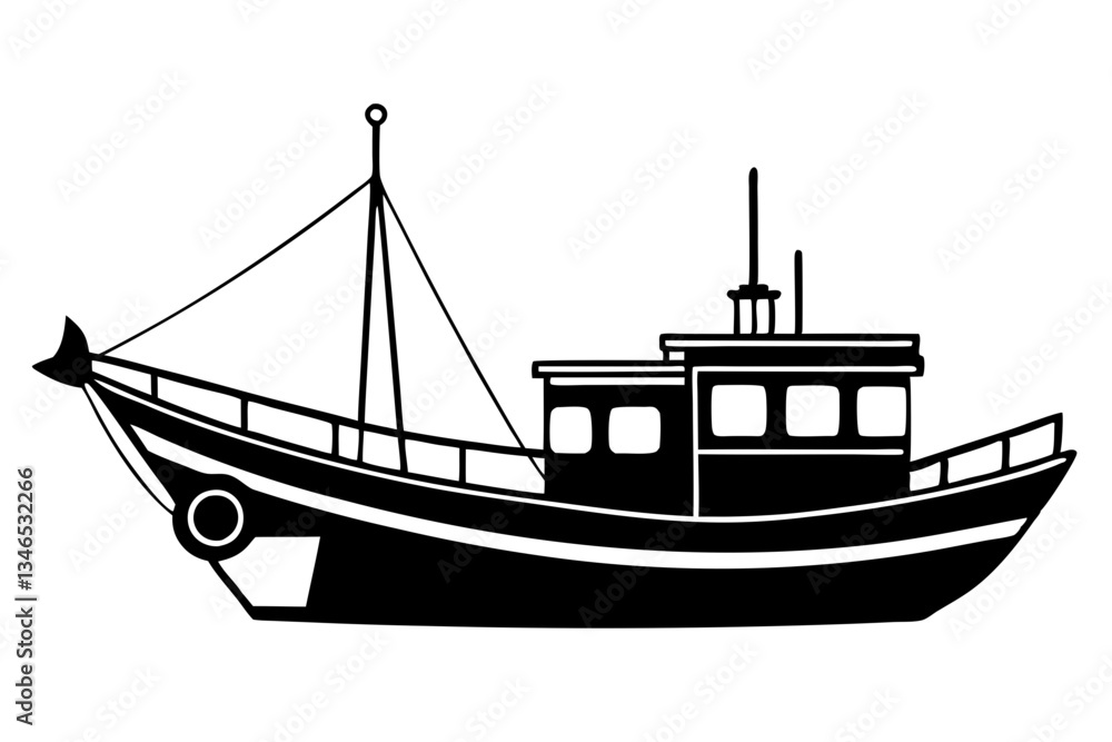 fishing boat line art silhouette vector illustration fishing boat line art silhouette vector illustration