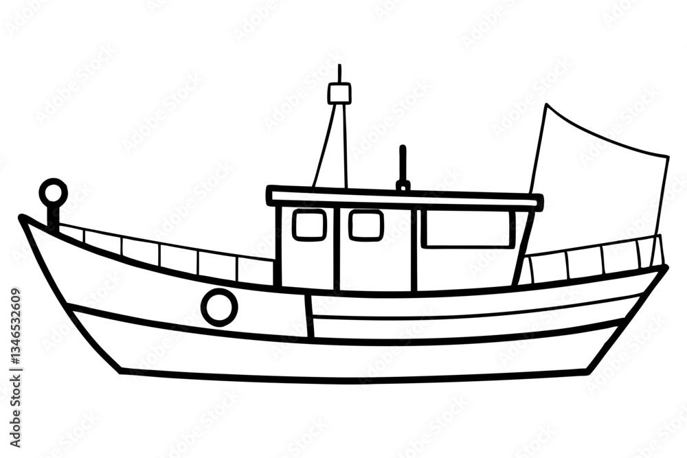 fishing boat line art silhouette vector illustration fishing boat line art silhouette vector illustration