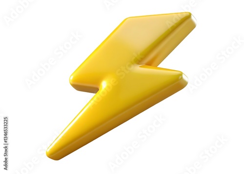 A vibrant yellow lightning bolt symbolizing speed, energy, and power with a glossy, 3D rendered design.