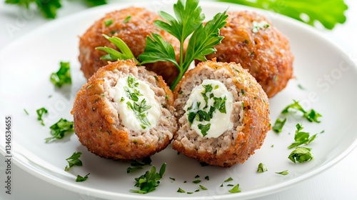 Crispy fried meatballs stuffed with melted cheese.