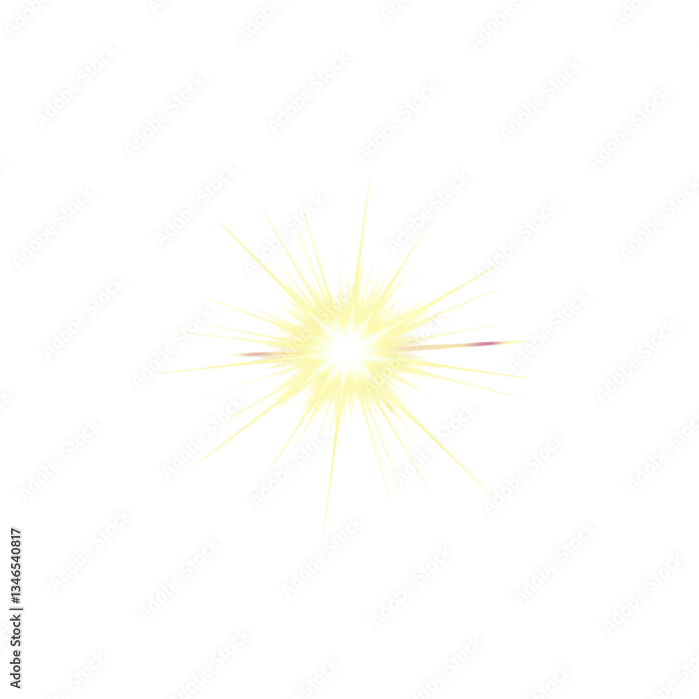 Fototapeta premium Bright Yellow Energy Starburst with Radiating Beams on Transparent Background