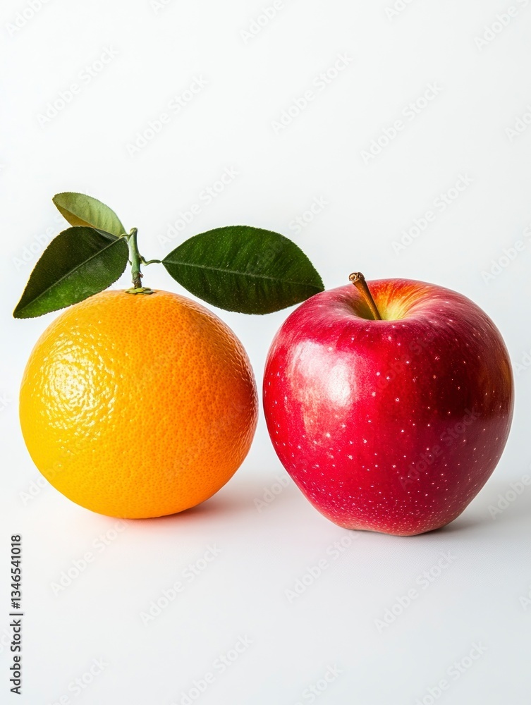 Fresh Orange and Red Apple Still Life on White Background Fresh Orange and Red Apple Still Life on White Background