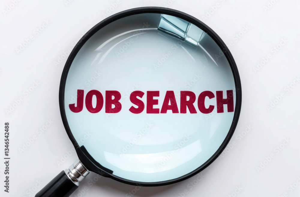 image of the text “JOB SEARCH” viewed through a magnifying glass, the search or investigation aspect. image of the text “JOB SEARCH” viewed through a magnifying glass, the search or investigation aspect.