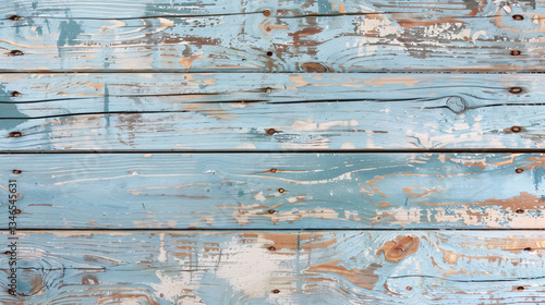A vintage beach wood background with weathered, old blue-colored wooden planks.
