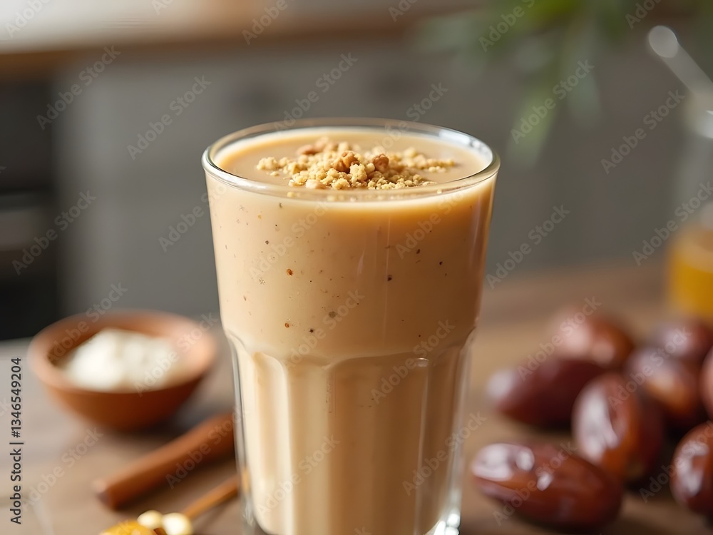 Date and Honey Smoothie: A beautifully styled glass of creamy date and honey smoothie, garnished with crushed almonds and a drizzle of honey. Date and Honey Smoothie: A beautifully styled glass of creamy date and honey smoothie, garnished with crushed almonds and a drizzle of honey.