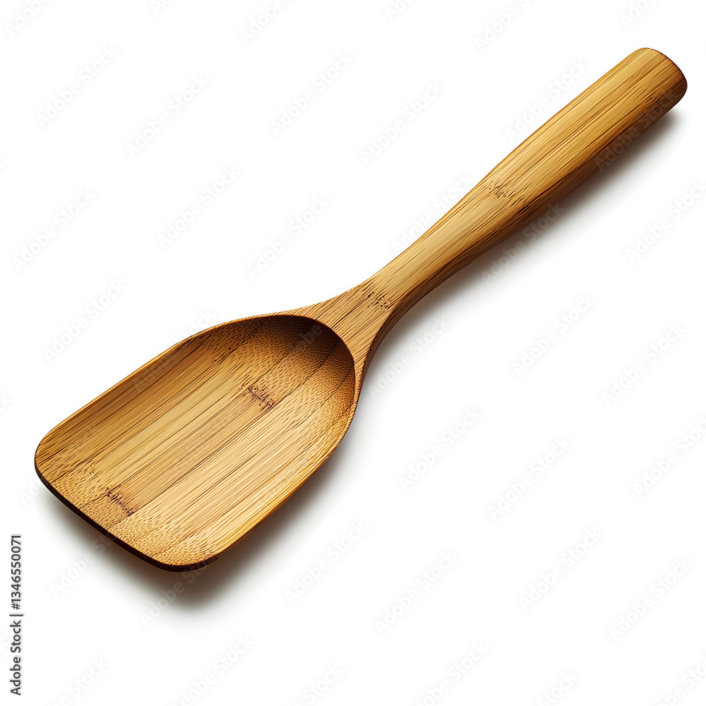 Wooden spoon resting on white background, kitchen utensil ready for use Wooden spoon resting on white background, kitchen utensil ready for use