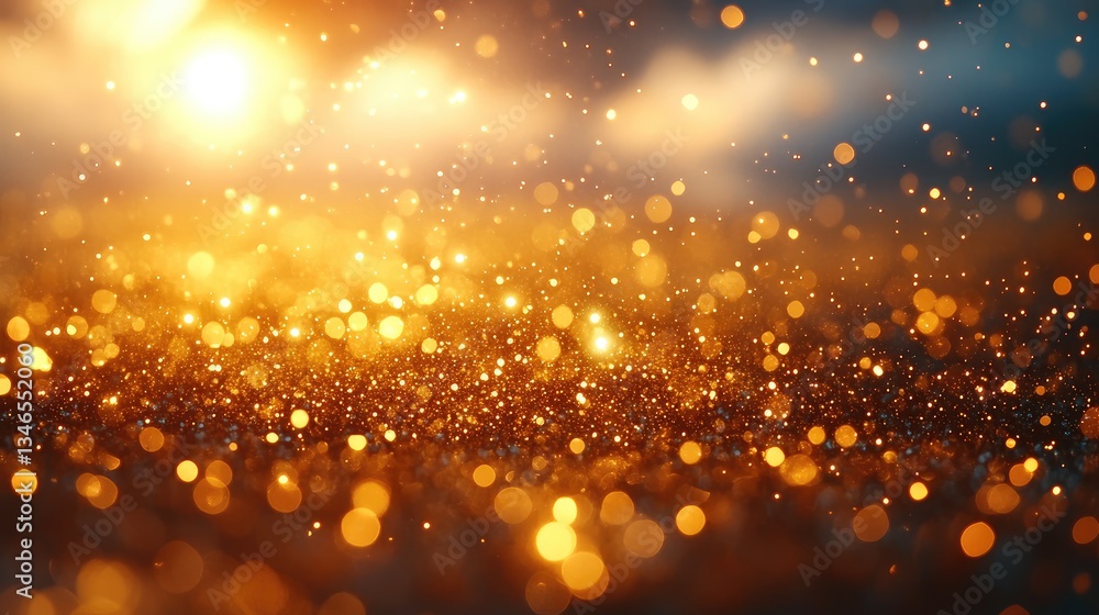 Obraz premium Golden glitter bokeh background, spotlights, celebration