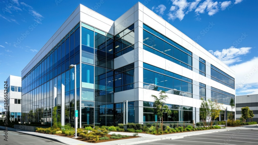 Corporate office building with a professional and sleek exterior. Corporate office building with a professional and sleek exterior.
