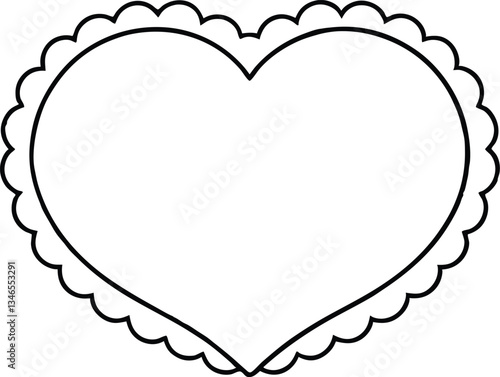 heart scallop frame doodle line art,heart scallop frame doodle outline coloring book page