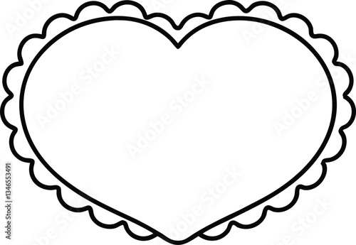 heart scallop frame doodle line art,heart scallop frame doodle outline coloring book page