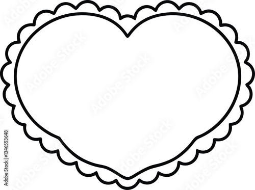 heart scallop frame doodle line art,heart scallop frame doodle outline coloring book page