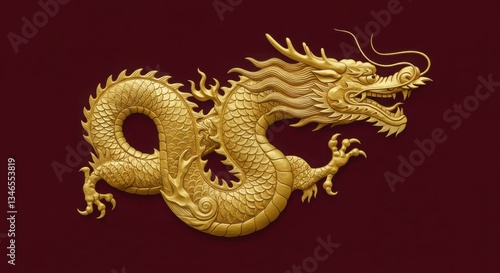 Wallpaper Mural Golden Chinese Dragon Sculpture, Mythical Creature, Asian Art, Oriental Design Torontodigital.ca