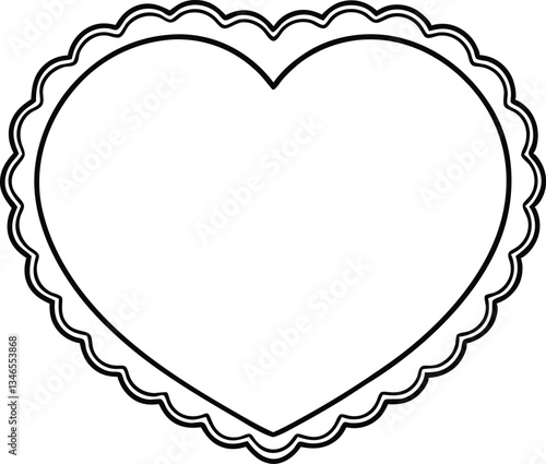 heart scallop frame doodle line art,heart scallop frame doodle outline coloring book page