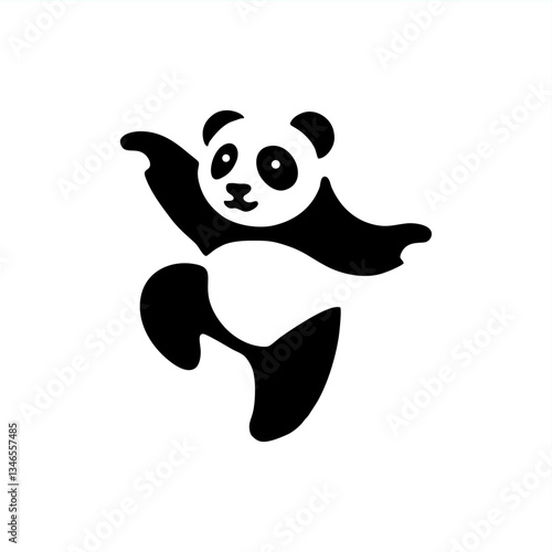 silhouette vector cute happy panda bear dancing	
