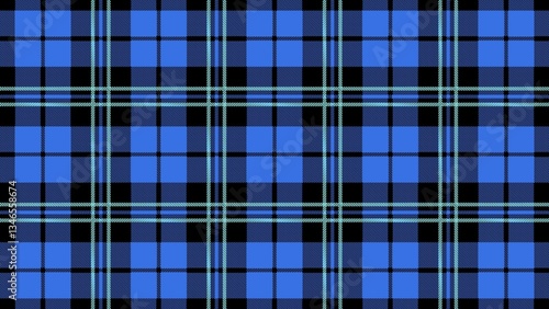 Blue and black plaid pattern repeating seamlessly across the surface, creating a classic and timeless textile texture for various applications.
