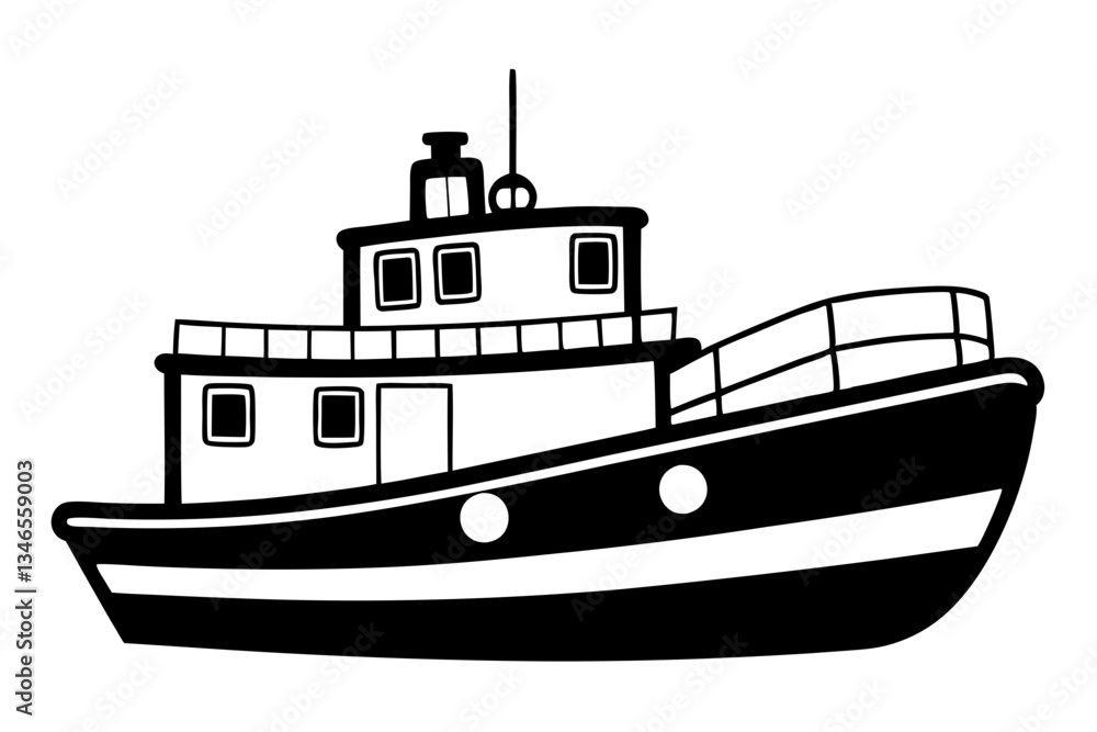 Fototapeta premium tugboat line art silhouette vector illustration