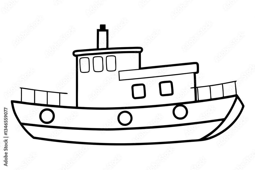 Fototapeta premium tugboat line art silhouette vector illustration