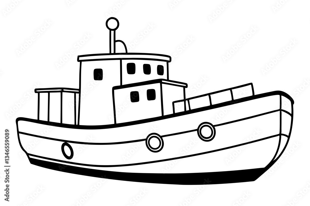 Obraz premium tugboat line art silhouette vector illustration
