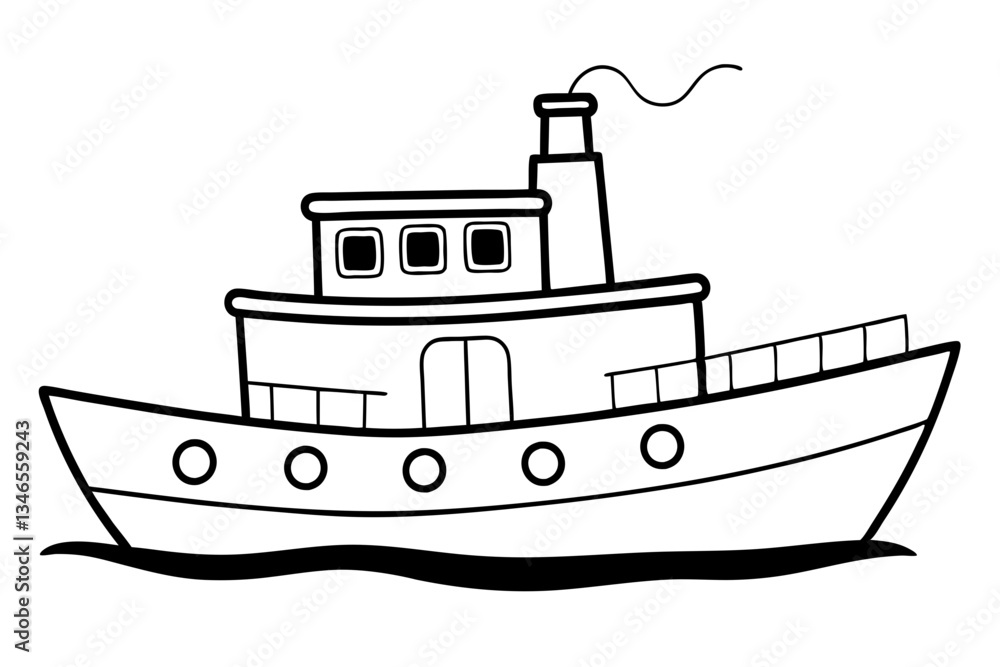 Fototapeta premium tugboat line art silhouette vector illustration