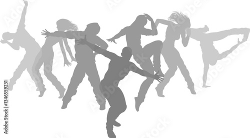 Street dancers dancing silhouette hip hop dance silhouettes poses set