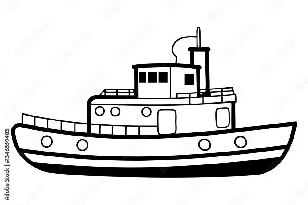 tugboat line art silhouette vector illustration tugboat line art silhouette vector illustration